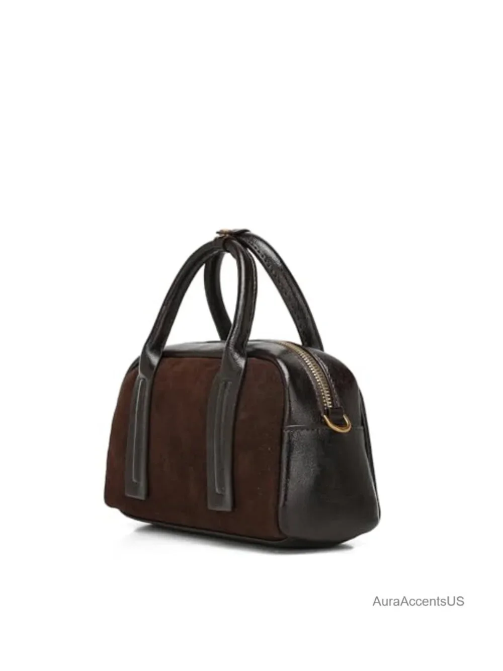 Vintage Suede Boston Bag Retro Top Handle Satchel with Crossbody Strap